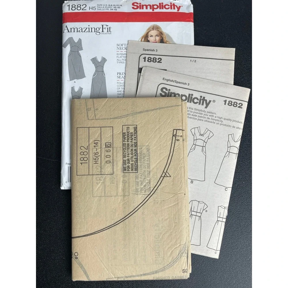 00366‎ - Simplicity 1882 Amazing Fit Dress Sewing Pattern Princess Seams SZ 6-14